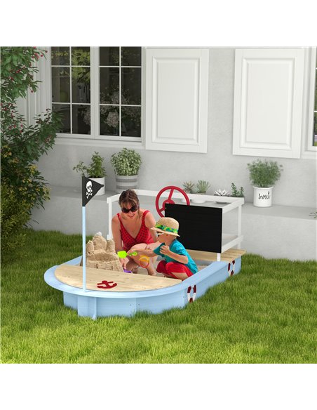 Outsunny Wooden Kids Sandbox Pirate Ship Design Blue 343-060V00BU - pic 36886 | FastDaddyshop