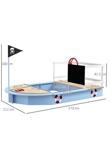 Outsunny Wooden Kids Sandbox Pirate Ship Design Blue 343-060V00BU