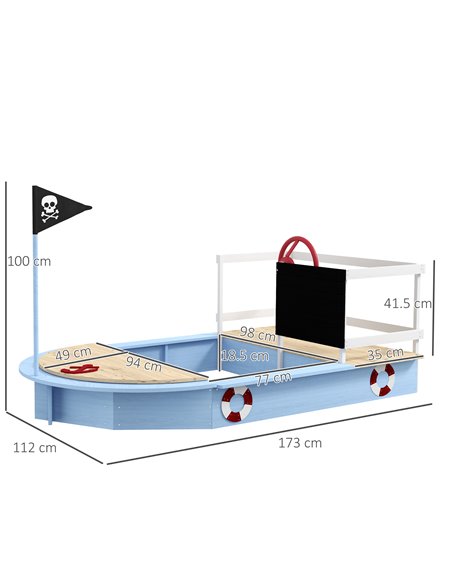 Outsunny Wooden Kids Sandbox Pirate Ship Design Blue 343-060V00BU - pic 36887 | FastDaddyshop