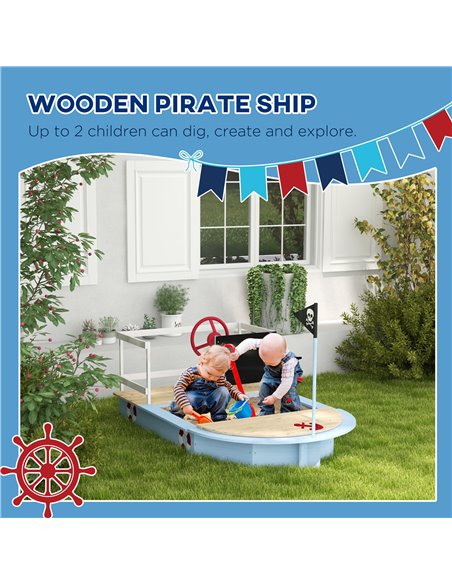 Outsunny Wooden Kids Sandbox Pirate Ship Design Blue 343-060V00BU - pic 36888 | FastDaddyshop