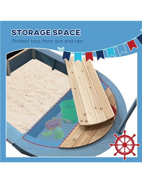 Outsunny Wooden Kids Sandbox Pirate Ship Design Blue 343-060V00BU - pic 36889 | FastDaddyshop