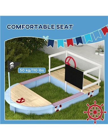 Outsunny Wooden Kids Sandbox Pirate Ship Design Blue 343-060V00BU