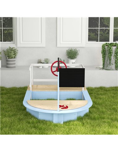 Outsunny Wooden Kids Sandbox Pirate Ship Design Blue 343-060V00BU