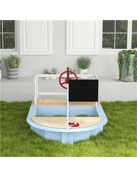 Outsunny Wooden Kids Sandbox Pirate Ship Design Blue 343-060V00BU - pic 36892 | FastDaddyshop