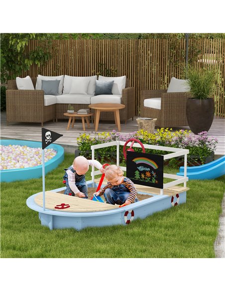 Outsunny Wooden Kids Sandbox Pirate Ship Design Blue 343-060V00BU - pic 36893 | FastDaddyshop