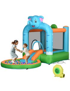 Outsunny 4 in 1 Elephant-Themed Inflatable Water Park, Kids Bouncy Castle, 346-009V70MX