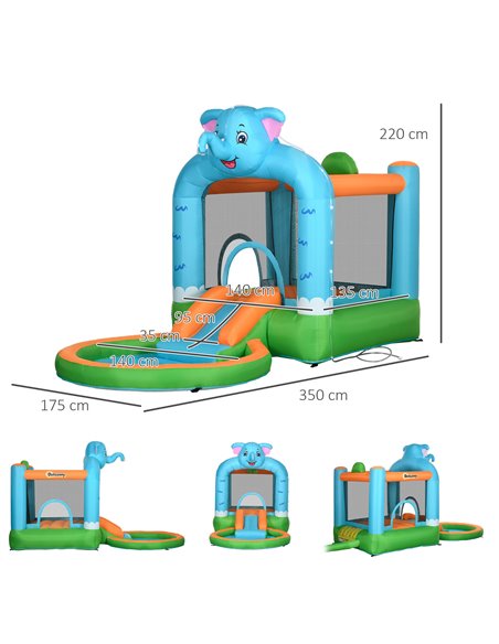 Outsunny 4 in 1 Elephant-Themed Inflatable Water Park, Kids Bouncy Castle, 346-009V70MX - pic 36905 | FastDaddyshop