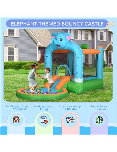 Outsunny 4 in 1 Elephant-Themed Inflatable Water Park, Kids Bouncy Castle, for Ages 3-8 Years - Multicoloured 346-009V70MX