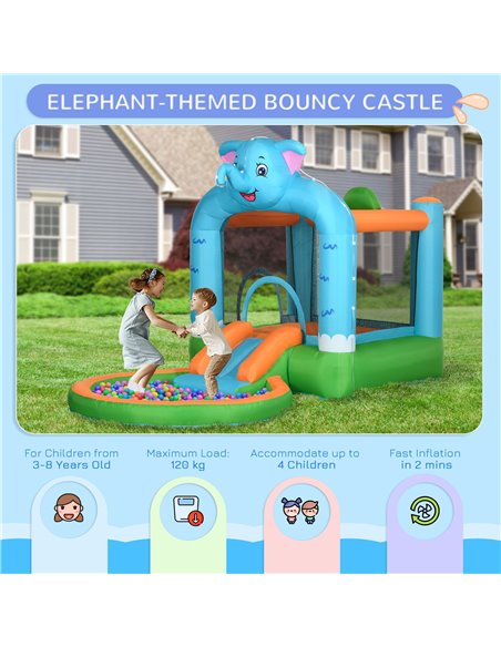 Outsunny 4 in 1 Elephant-Themed Inflatable Water Park, Kids Bouncy Castle, for Ages 3-8 Years - Multicoloured 346-009V70MX - pic 36907 | FastDaddyshop