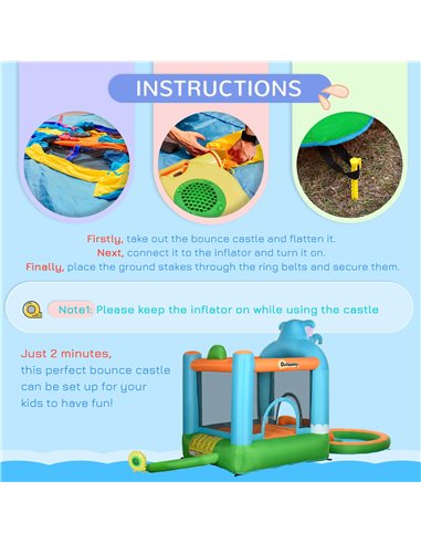 Outsunny 4 in 1 Elephant-Themed Inflatable Water Park, Kids Bouncy Castle, for Ages 3-8 Years - Multicoloured 346-009V70MX