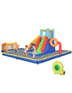 Outsunny 6 in 1 Bouncy Castle with Slide, Pool, Climbing Wall, Water Cannon, Basketball Hoop, Football Stand, for Ages 3-8 Years