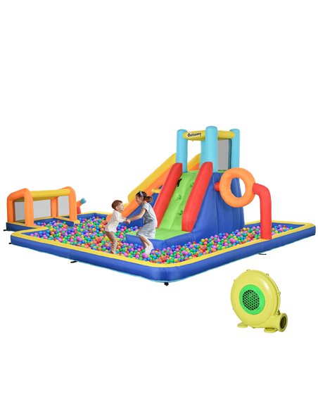 Outsunny 6 in 1 Bouncy Castle with Slide, Pool, Climbing Wall, Water Cannon, Basketball Hoop, Football Stand, for Ages 3-8 Years - pic 36921 | FastDaddyshop