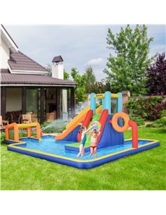 Outsunny 6 in 1 Bouncy Castle with Slide, Pool, Climbing Wall, Water Cannon, Basketball Hoop, Football Stand, for Ages 3-8 Years 2