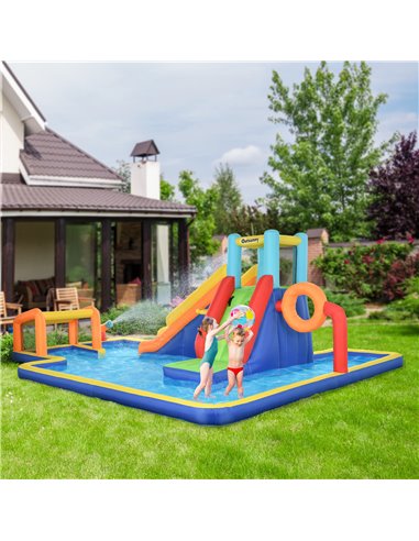 Outsunny 6 in 1 Bouncy Castle with Slide, Pool, Climbing Wall, Water Cannon, Basketball Hoop, Football Stand, for Ages 3-8 Years