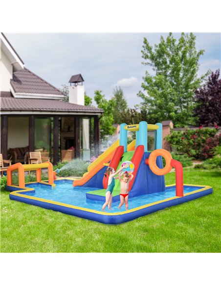 Outsunny 6 in 1 Bouncy Castle with Slide, Pool, Climbing Wall, Water Cannon, Basketball Hoop, Football Stand, for Ages 3-8 Years - pic 36922 | FastDaddyshop