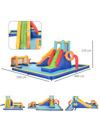 Outsunny 6 in 1 Bouncy Castle with Slide, Pool, Climbing Wall, Water Cannon, Basketball Hoop, Football Stand, for Ages 3-8 Years