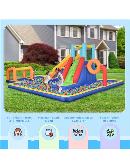 Outsunny 6 in 1 Bouncy Castle with Slide, Pool, Climbing Wall, Water Cannon, Basketball Hoop, Football Stand, for Ages 3-8 Years - pic 36925 | FastDaddyshop