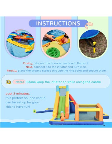 Outsunny 6 in 1 Bouncy Castle with Slide, Pool, Climbing Wall, Water Cannon, Basketball Hoop, Football Stand, for Ages 3-8 Years