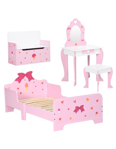 ZONEKIZ 4PCs Kids Bedroom Furniture Set, Princess Themed, Pink 313-P002 - pic 36966 | FastDaddyshop