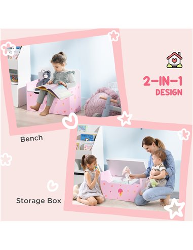 ZONEKIZ 4PCs Kids Bedroom Furniture Set with Bed, Toy Box Bench, Dressing Table and Stool, Princess Themed, for 3-6 Years Old, P