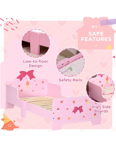 ZONEKIZ 4PCs Kids Bedroom Furniture Set with Bed, Toy Box Bench, Dressing Table and Stool, Princess Themed, for 3-6 Years Old, P
