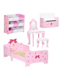 ZONEKIZ 5PCs Kids Bedroom Furniture Set, Princess Themed, for 3-6 Years Old, Pink 313-P003