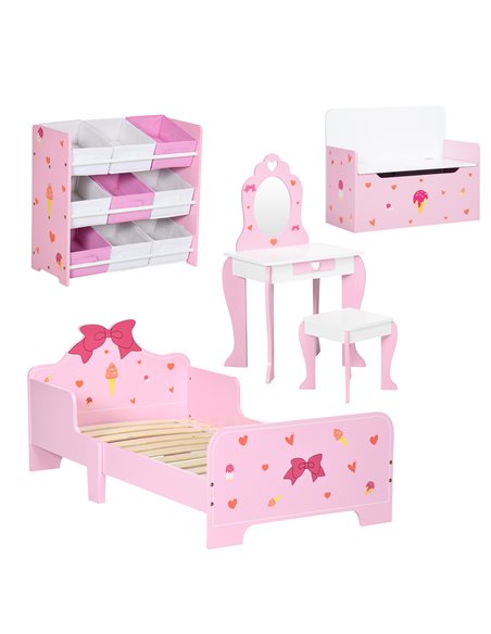 ZONEKIZ 5PCs Kids Bedroom Furniture Set, Princess Themed, for 3-6 Years Old, Pink 313-P003 - pic 36975 | FastDaddyshop