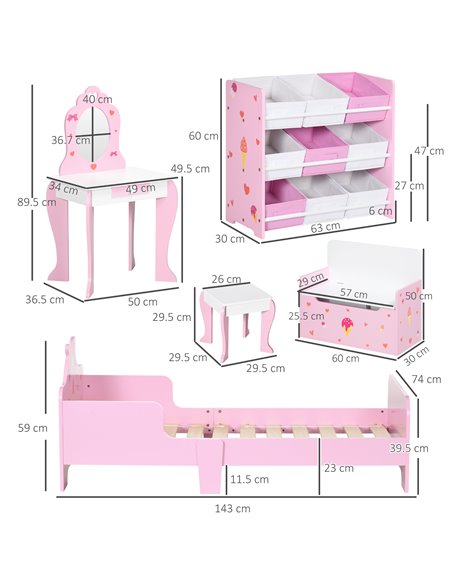 ZONEKIZ 5PCs Kids Bedroom Furniture Set, Princess Themed, for 3-6 Years Old, Pink 313-P003 - pic 36977 | FastDaddyshop