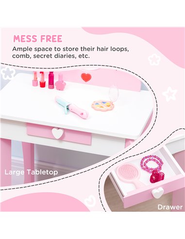 ZONEKIZ 5PCs Kids Bedroom Furniture Set, Princess Themed, for 3-6 Years Old, Pink 313-P003