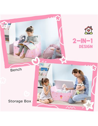 ZONEKIZ 5PCs Kids Bedroom Furniture Set with Bed, Toy Box Bench, Storage Unit, Dressing Table and Stool, Princess Themed, for 3-