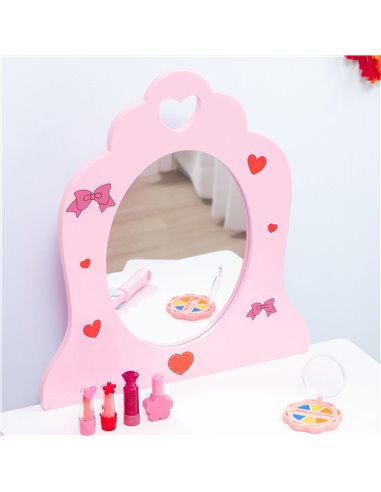 ZONEKIZ 5PCs Kids Bedroom Furniture Set with Bed, Toy Box Bench, Storage Unit, Dressing Table and Stool, Princess Themed, for 3-