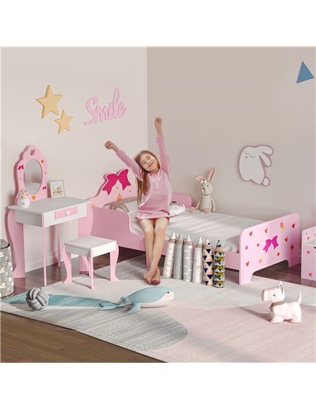 ZONEKIZ 3PCs Kids Bedroom Furniture Set with Bed, Dressing Table and Stool, Princess Themed, for 3-6 Years Old, Pink 313-P001 - pic 36985 | FastDaddyshop