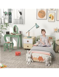 ZONEKIZ Toddler Bed Frame, Kids Dressing Table with Mirror and Stool, for Ages 3-6 Years, Green 313-P006 2