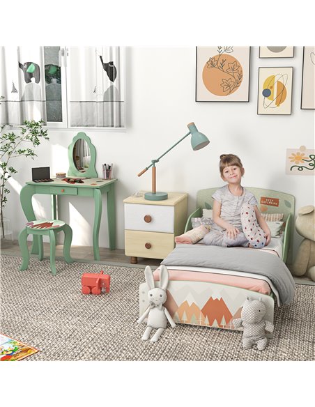 ZONEKIZ Toddler Bed Frame, Kids Dressing Table with Mirror and Stool, for Ages 3-6 Years, Green 313-P006 - pic 36994 | FastDaddyshop