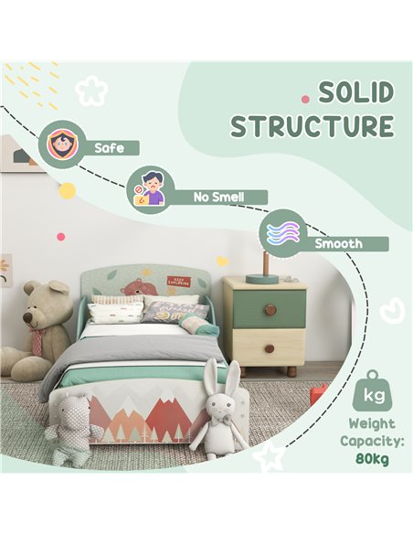 ZONEKIZ Toddler Bed Frame, Kids Dressing Table with Mirror and Stool, for Ages 3-6 Years, Green 313-P006 - pic 36996 | FastDaddyshop