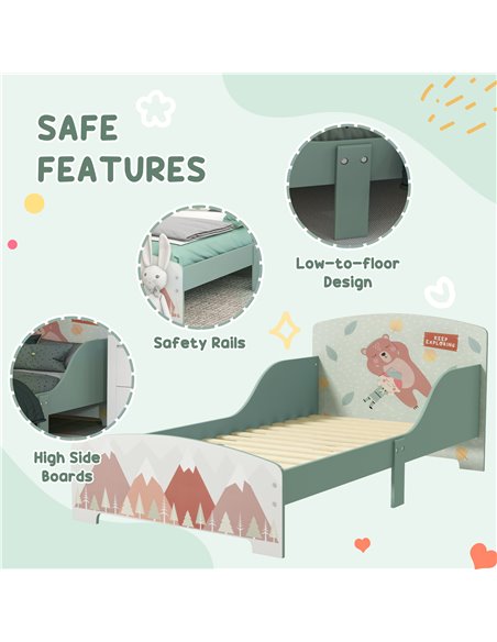 ZONEKIZ Toddler Bed Frame, Kids Dressing Table with Mirror and Stool, Cute Animal Design Kids Bedroom Furniture Set for Ages 3-6 - pic 36998 | FastDaddyshop
