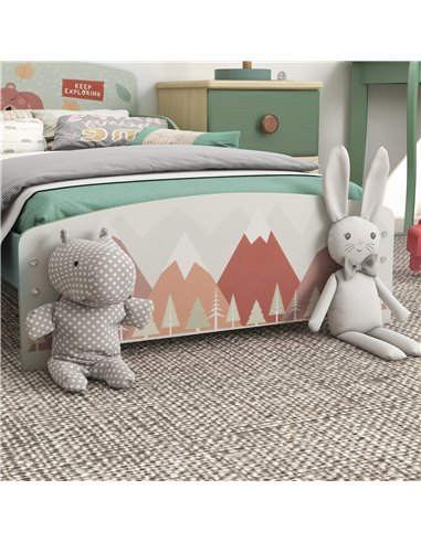 ZONEKIZ Toddler Bed Frame, Kids Dressing Table with Mirror and Stool, Cute Animal Design Kids Bedroom Furniture Set for Ages 3-6