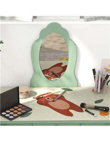 ZONEKIZ Toddler Bed Frame, Kids Dressing Table with Mirror and Stool, Cute Animal Design Kids Bedroom Furniture Set for Ages 3-6