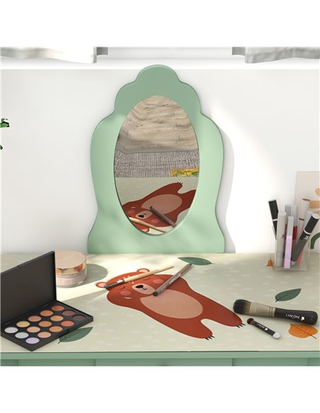 ZONEKIZ Toddler Bed Frame, Kids Dressing Table with Mirror and Stool, Cute Animal Design Kids Bedroom Furniture Set for Ages 3-6 - pic 37001 | FastDaddyshop