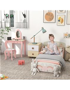 ZONEKIZ Toddler Bed Frame, Kids Dressing Table with Mirror and Stool, Pink 313-P007 2