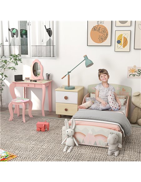 ZONEKIZ Toddler Bed Frame, Kids Dressing Table with Mirror and Stool, Pink 313-P007 - pic 37003 | FastDaddyshop