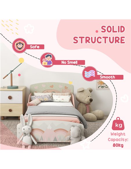 ZONEKIZ Toddler Bed Frame, Kids Dressing Table with Mirror and Stool, Cute Animal Design Kids Bedroom Furniture Set for Ages 3-6 - pic 37005 | FastDaddyshop