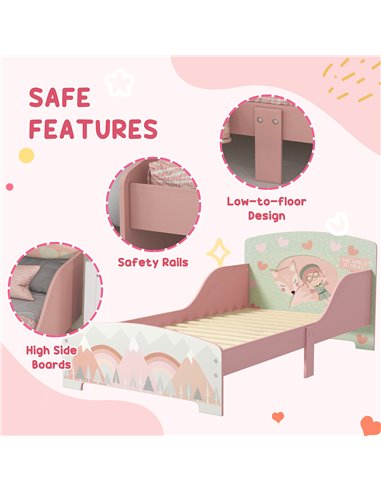 ZONEKIZ Toddler Bed Frame, Kids Dressing Table with Mirror and Stool, Cute Animal Design Kids Bedroom Furniture Set for Ages 3-6