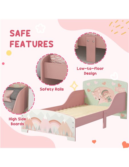 ZONEKIZ Toddler Bed Frame, Kids Dressing Table with Mirror and Stool, Cute Animal Design Kids Bedroom Furniture Set for Ages 3-6 - pic 37007 | FastDaddyshop