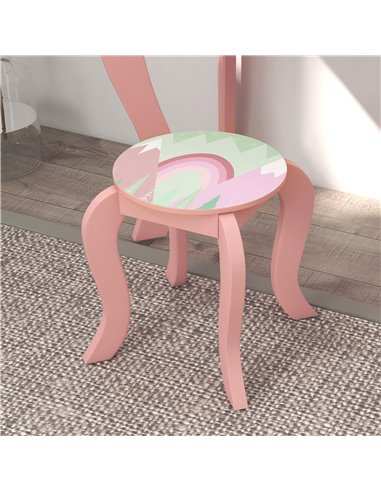 ZONEKIZ Toddler Bed Frame, Kids Dressing Table with Mirror and Stool, Cute Animal Design Kids Bedroom Furniture Set for Ages 3-6