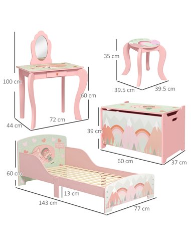 ZONEKIZ Kids Bedroom Furniture Set for Ages 3-6 Years, Pink 313-P009