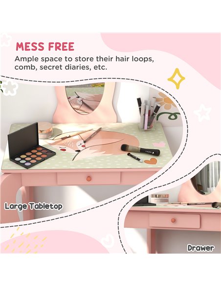 ZONEKIZ Kids Bedroom Furniture Set Includes Bed Frame, Toy Chest, Dressing Table for Ages 3-6 Years, Pink 313-P009 - pic 37017 | FastDaddyshop