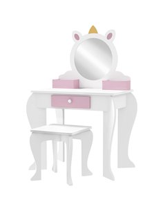 ZONEKIZ Unicorn-Design Kids Dressing Table, with Mirror and Stool - White 316-012V80WT
