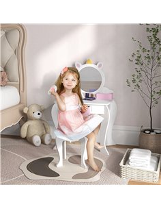 ZONEKIZ Unicorn-Design Kids Dressing Table, with Mirror and Stool - White 316-012V80WT 2
