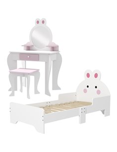 ZONEKIZ Wooden Kids Bedroom Furniture Set, Bunny-Design, White and pink 313-P012